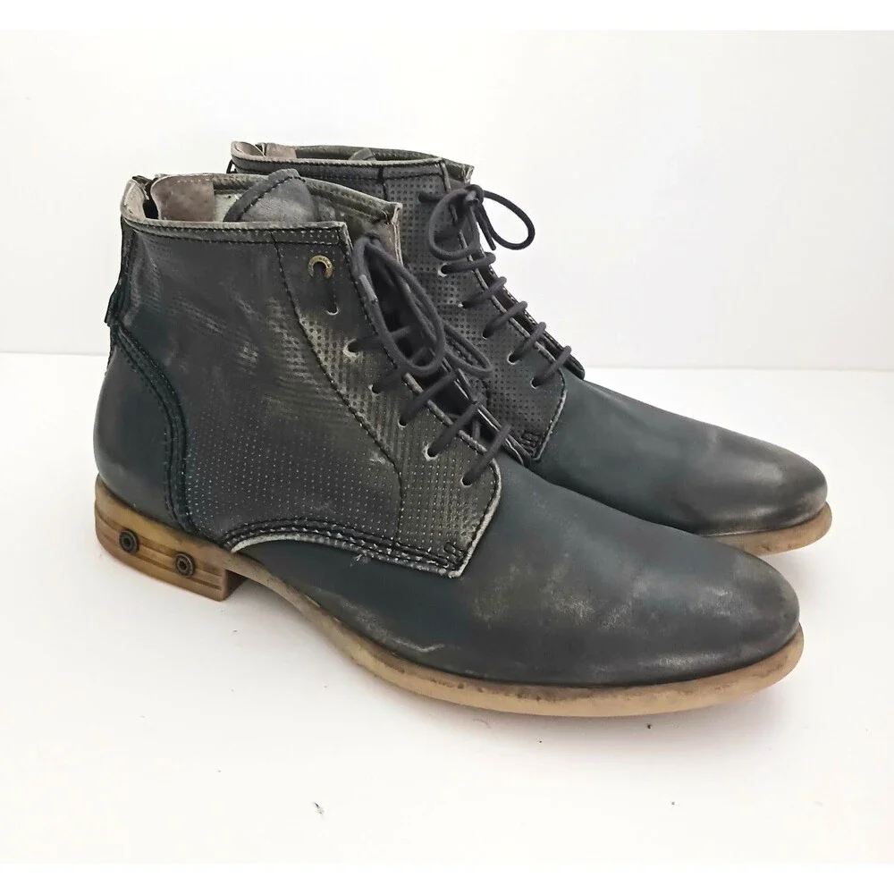 DIESEL Boa Vista Chron Zip Ankle Boot Gray Distressed Leather 41 US 8.5